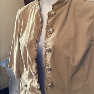 Dressbarn Women Beige Ruffled Collar Jacket